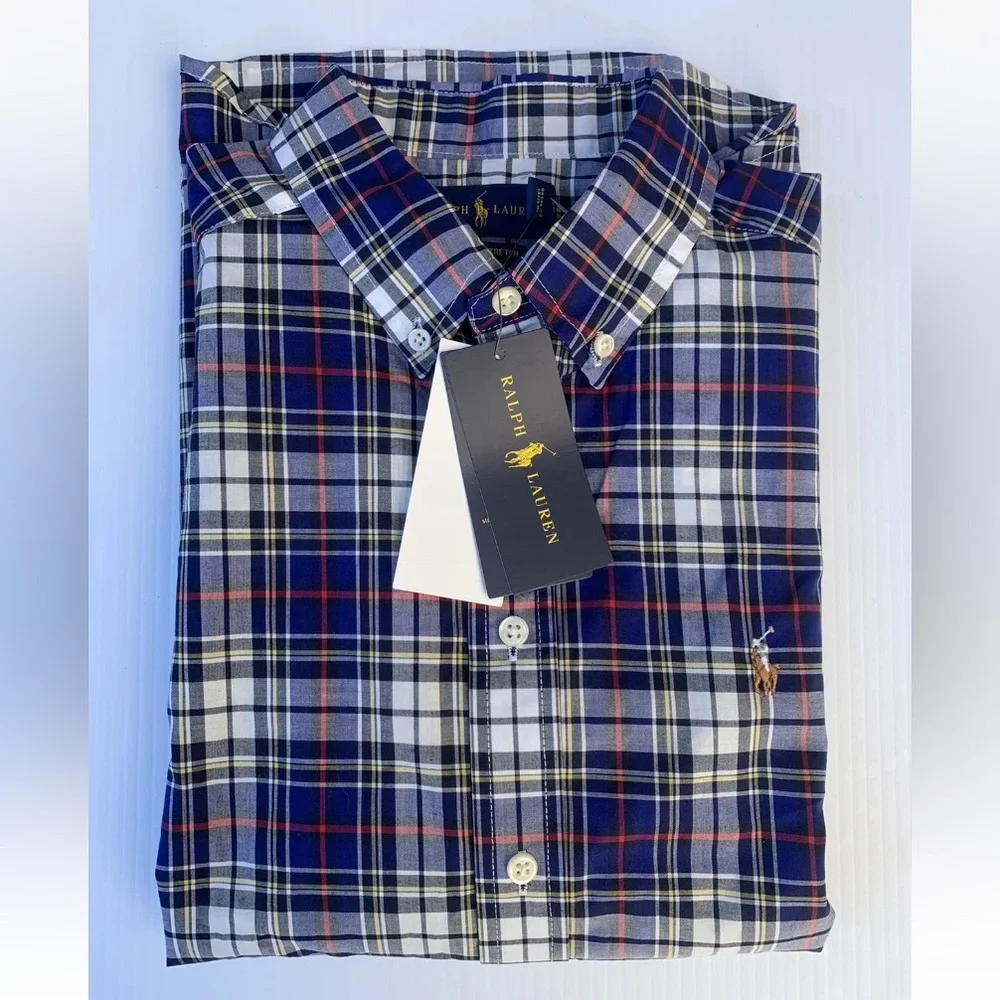 Ralph Lauren Boys Sz Large 14-16 Blue Plaid Button Down Long Sleeve Shirt
